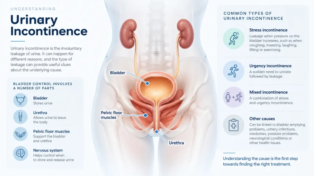 incontinence direct Derby infographic on urinary incontinence symptoms reasons and treatment options