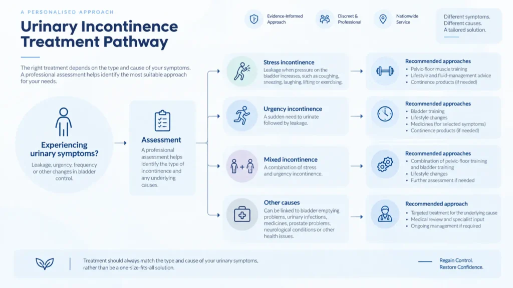 urinary incontinence treatment options infographics from the incontinence direct Derby